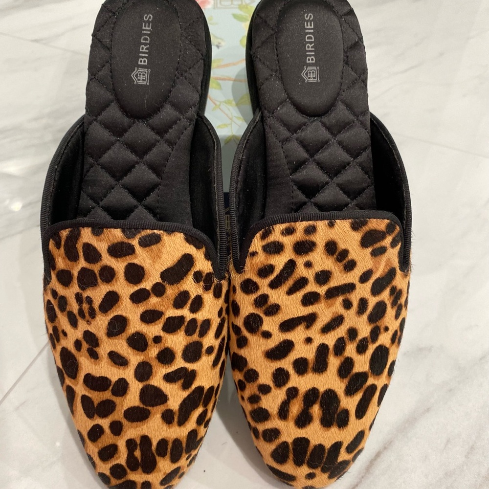 Birdies Phoebe Cheetah Quilted Mules Size 7